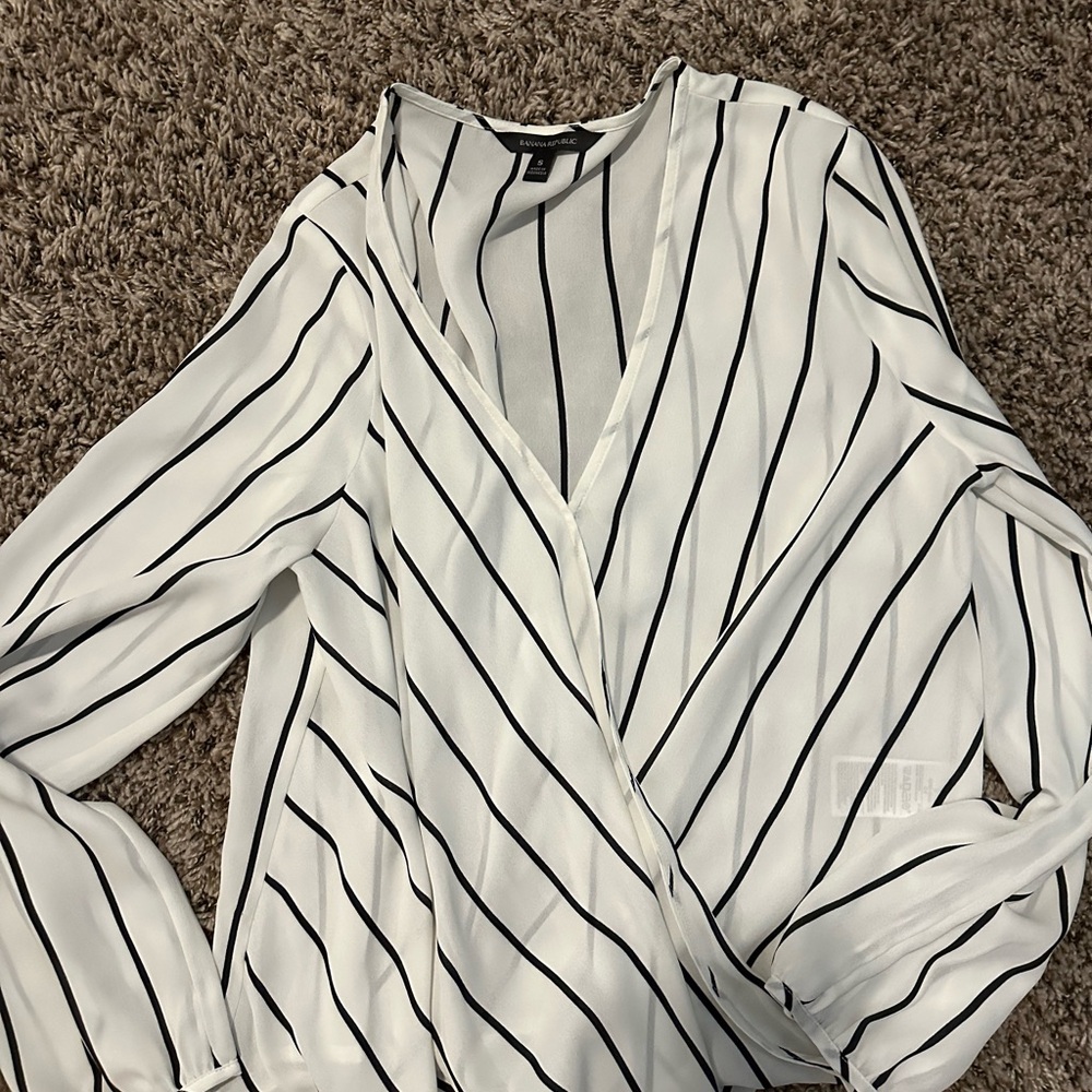 Banana Republic Black and White Striped Blouse